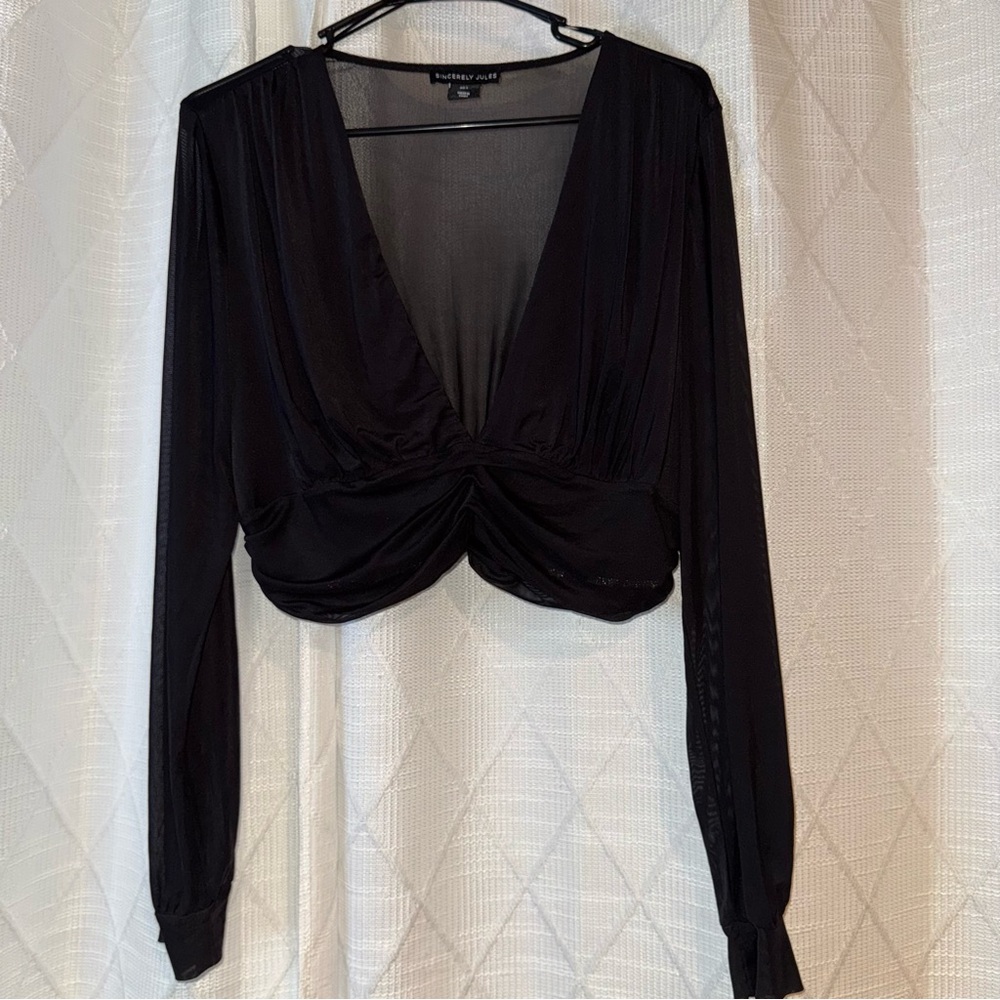 Sincerely Jules Black Deep V-Neck Blouse